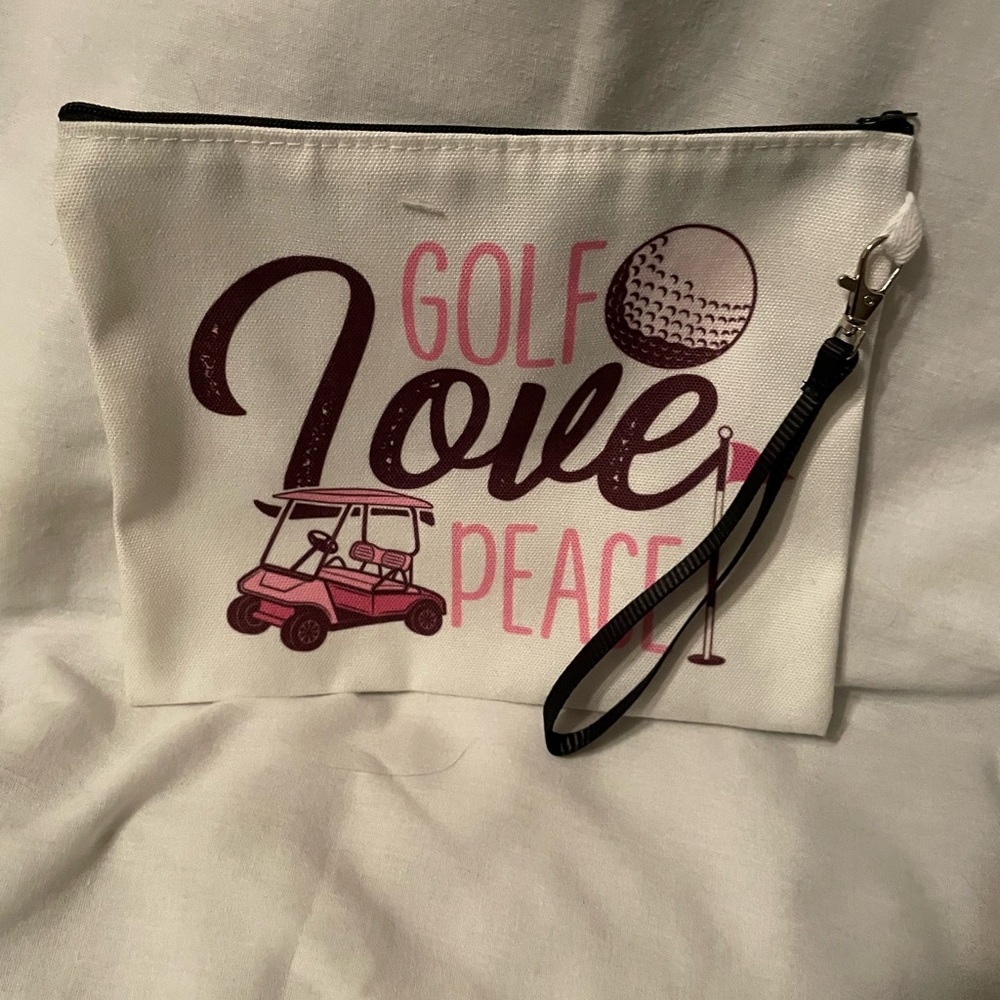 GOLF FANS ‘Golf Love Peace’ Canvas Makeup, Cosmetics, Essentials Pouch NWOT - Picture 3 of 5